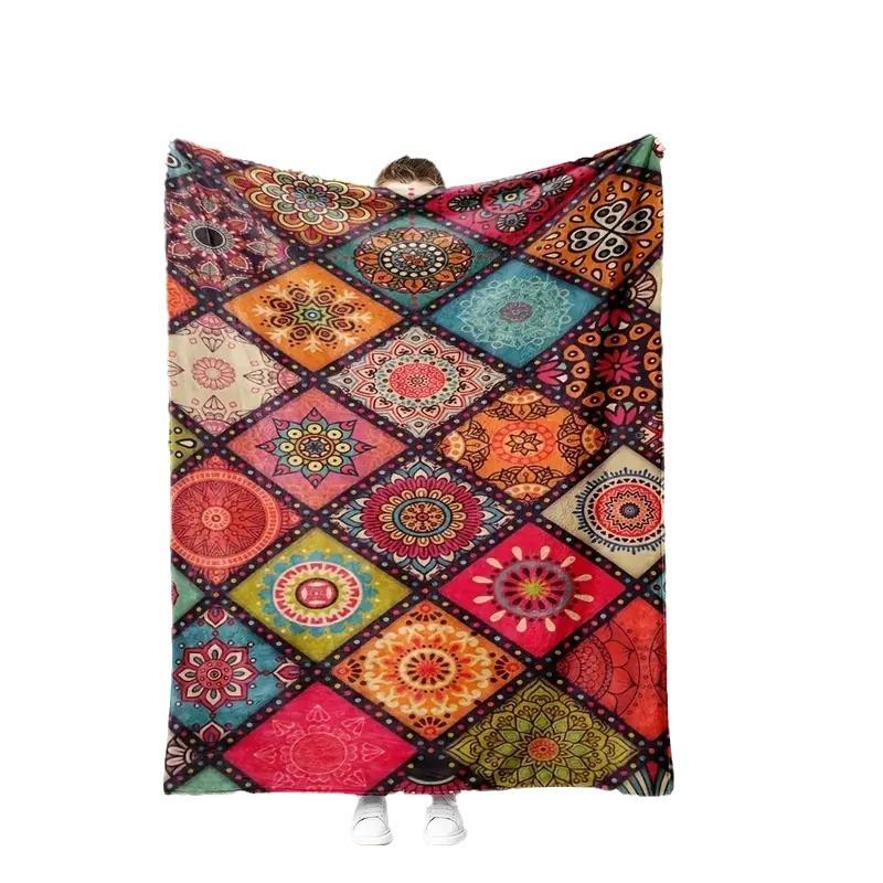 Bohemian Pattern Printed Blanket for Sofa Bed Travel Camping Living Room Office Conditioning Blanket for All Seasons Gifts