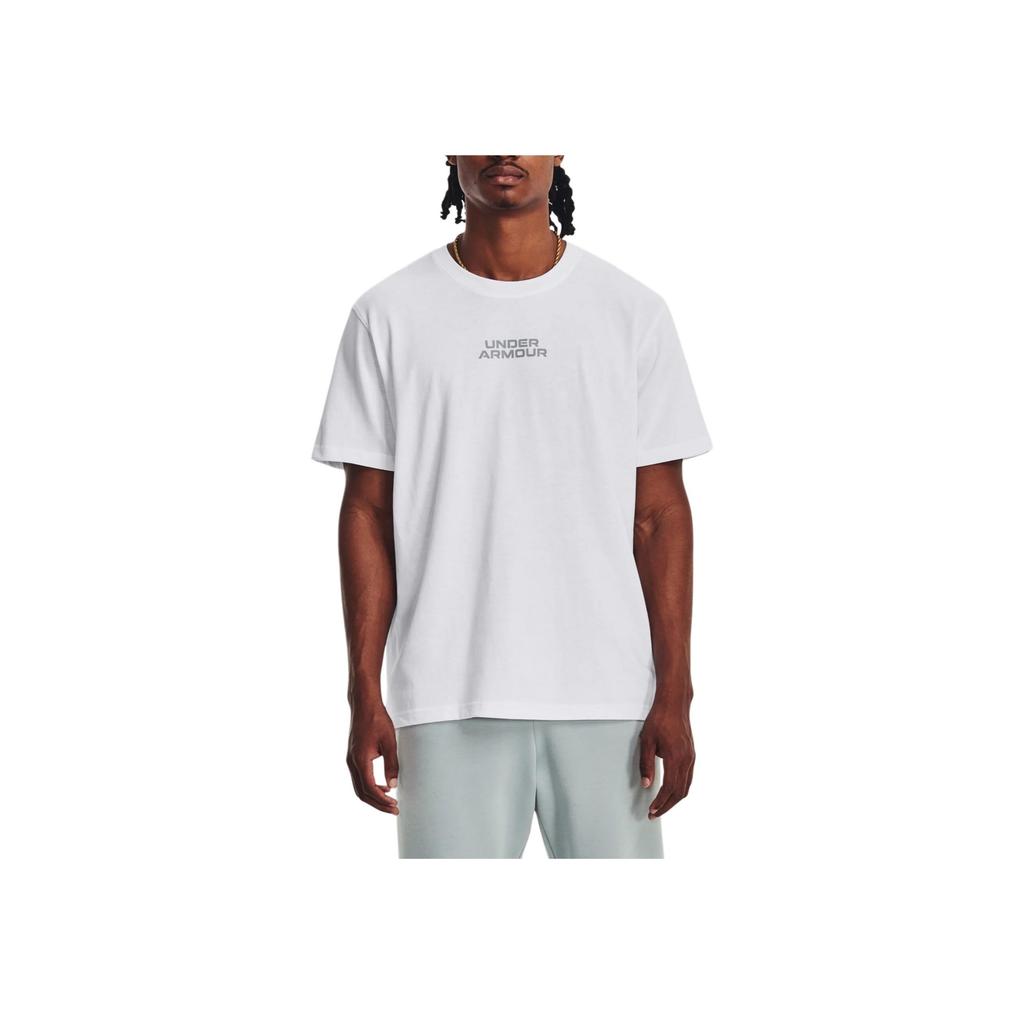 Under Armour Outline Letter Print Crew Neck T-Shirt Men Tops White 1379109-100