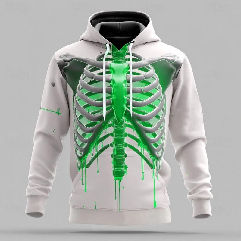 2026 Neue Herren Schädel Skelett Blut 3D Hoodies Mode Übertrieben Punk Gothic Stil Sweatshirts Outdoor Straße Horror Trainingsanzug 3XL gray