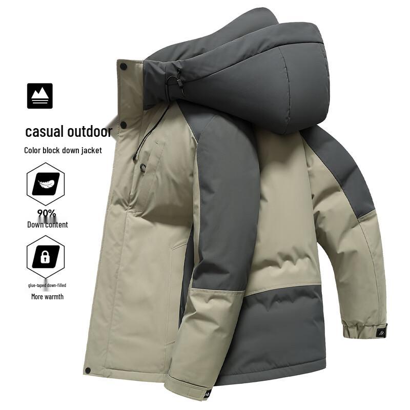 XueZhongFei Men s Hooded Color-Block Thickened Down Jacket L