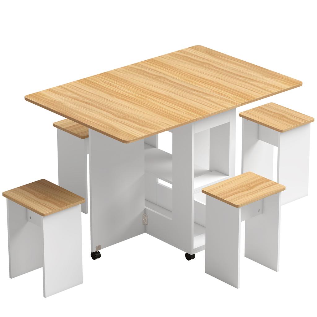 Folding Dining Table and 4 Chairs Set, Oak and White