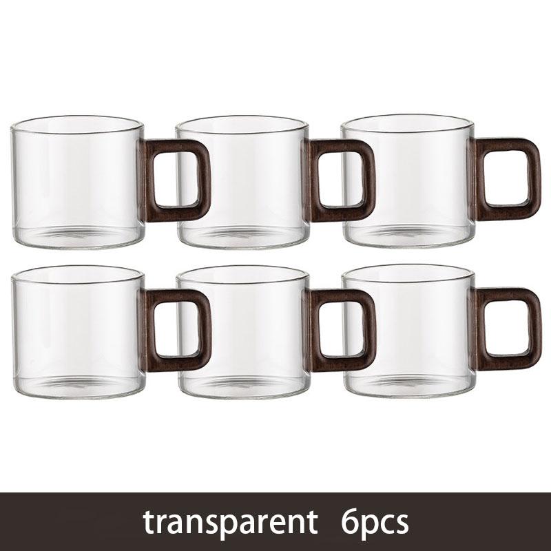 2/4/6pcs Heat-resistant Glass Tea Cup With Walnut Handle 120ml Mini Espresso Cup Set Ground Coffee Mug Glasses Brewing Teaware