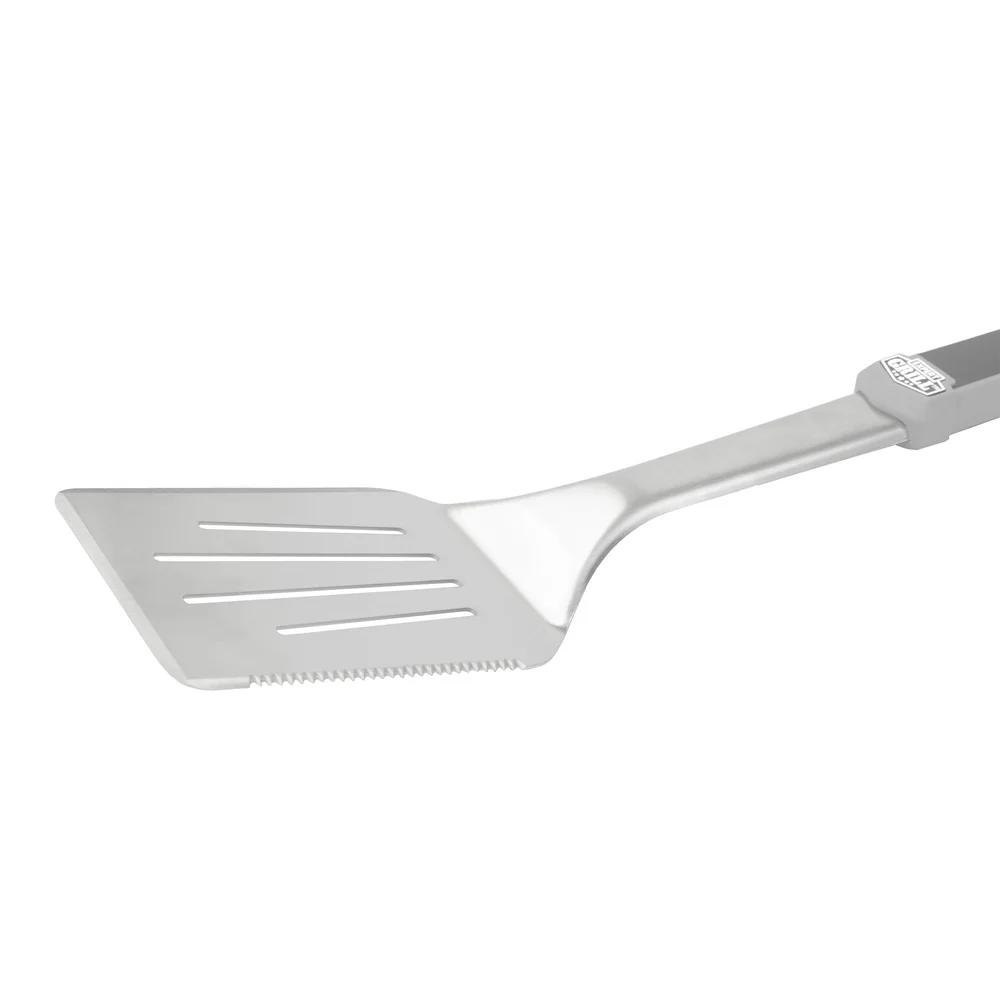 Stainless Steel Grill Spatula Long Reach Ergonomic Handle Serrated Edge Heavy Duty Rust Resistant Dishwasher Safe Built-in Hooks