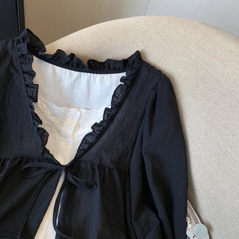 In-Stock Early Autumn Two-Piece Long-Sleeve Ruffle Collar Blouse
