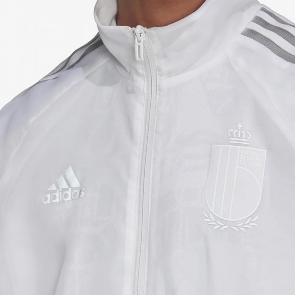 adidas Belgium Euro 2020 Anthem Casual Jacket With Stand Collar And Brand Logo Unisex Outerwear White FT2858