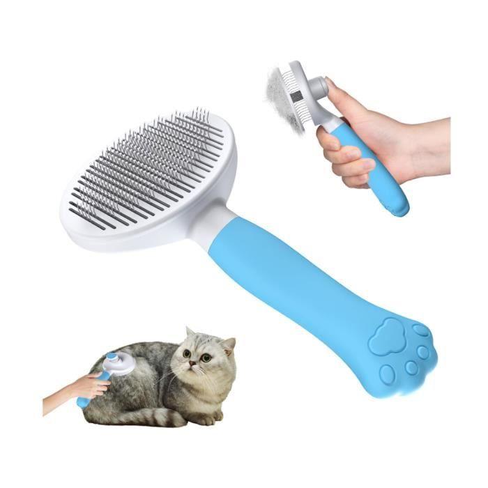 Brosse de toilettage - Brosse Chat Chien - Prise ergonomique - Nettoyage en un clic - Bleu