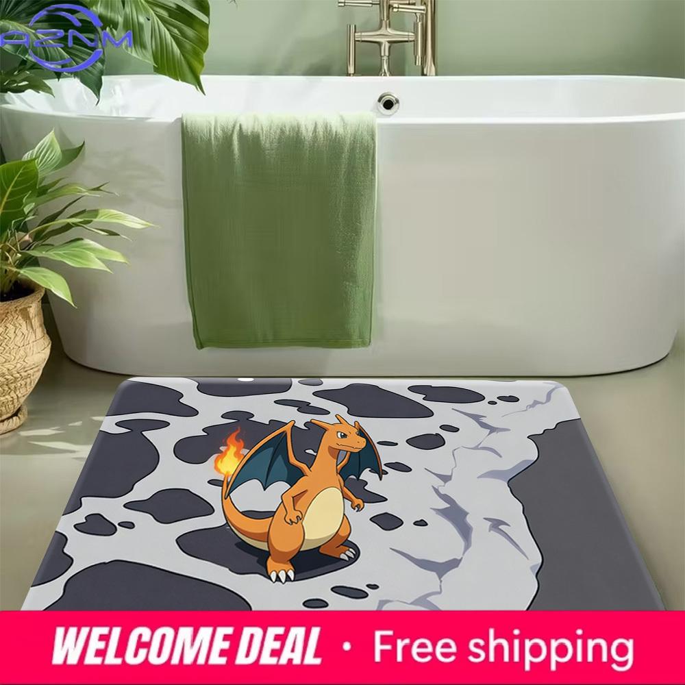 Pokemon Charizard Print Doormat Anti-slip Absorbent Floor Mat for Home Entrance Bedroom Living Room Decor