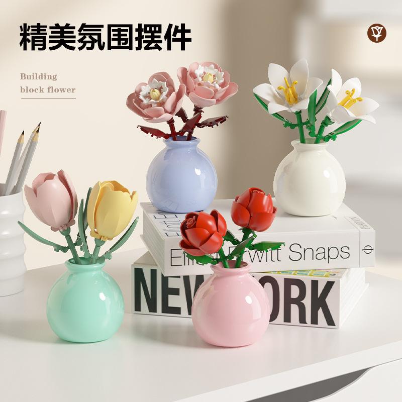 Blumenstrauß Mikro-Diamant Kleine Partikel Zusammengebaute Bausteine Erwachsene Mikro-Steine Konstrukteur-Set Mädchen Geschenk Mini-Spielzeug