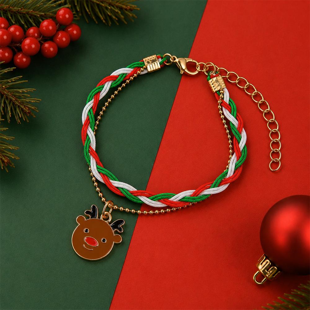 European and American Cartoon Christmas Woven Bracelet Christmas Alloy Pendant Beaded Gift Adjustable Jewelry