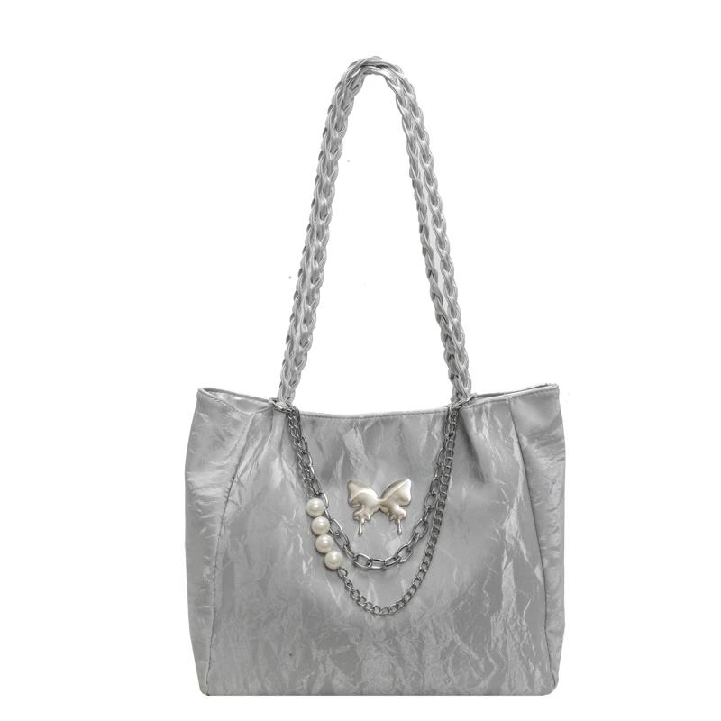 

Сумки-тоуты с цепочкой для женщин, новые модные дизайнерские сумки-бабочки для женщин, большая вместимость, сумки-шопперы с жемчугом, женские