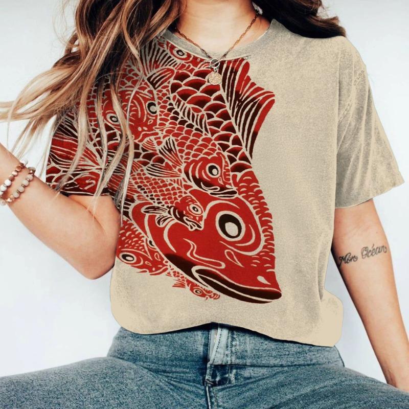 Women's T-Shirts Short Sleeve Tops Summer Clothing Fish Graphic Shirts Women Streetwear O-Neck Pullovers 6XL Tee