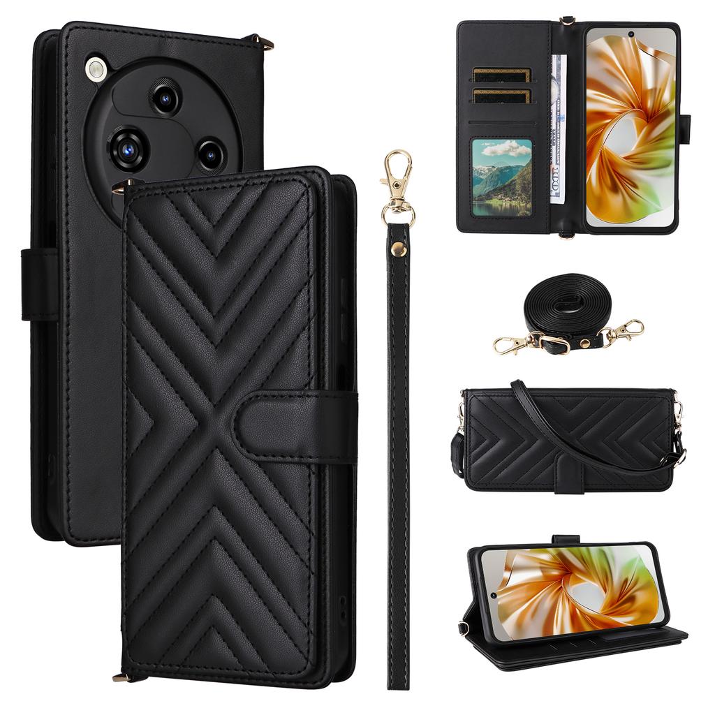 For ZTE Nubia Focus 2 5G Leather Case Stand Wallet Phone Cover with Shoulder/Wrist Strap