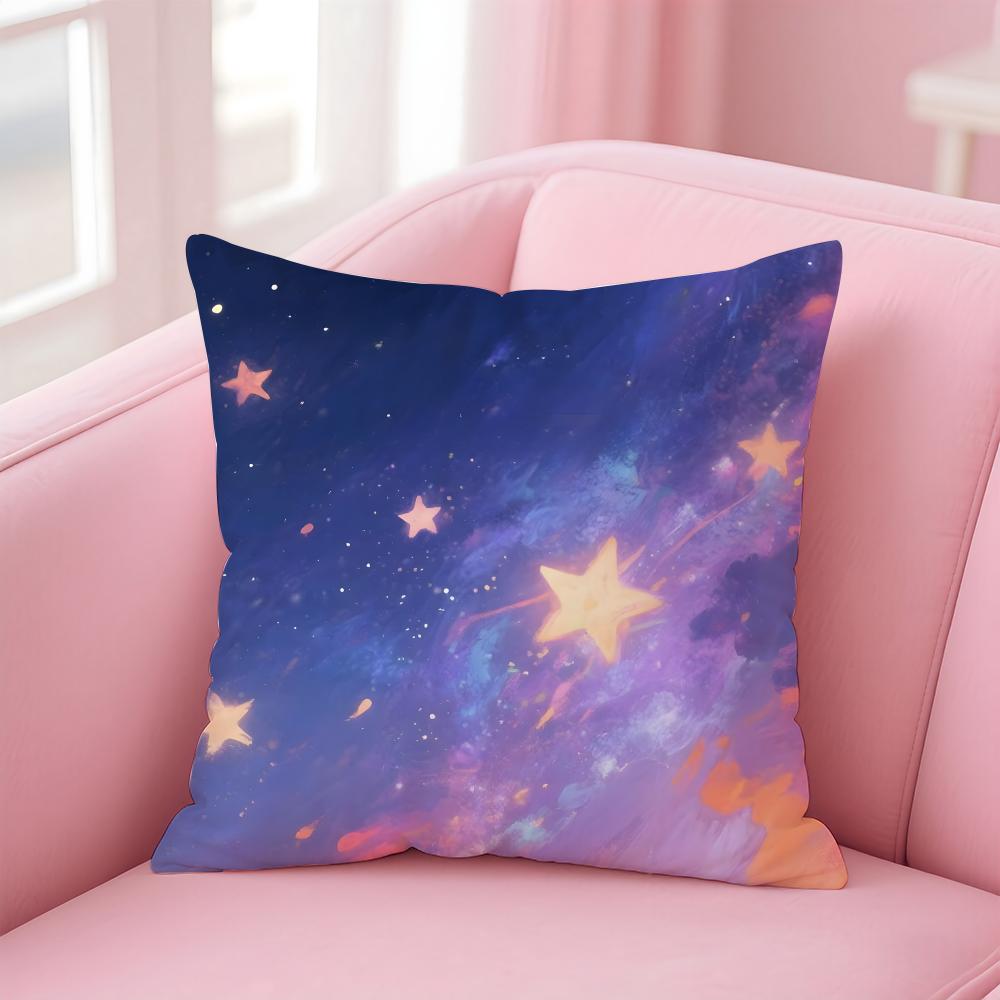 PPretty dream Galaxy starry sky Cushion Cover Pillow Case Soft Friendly Fabric  Concealed Zipper