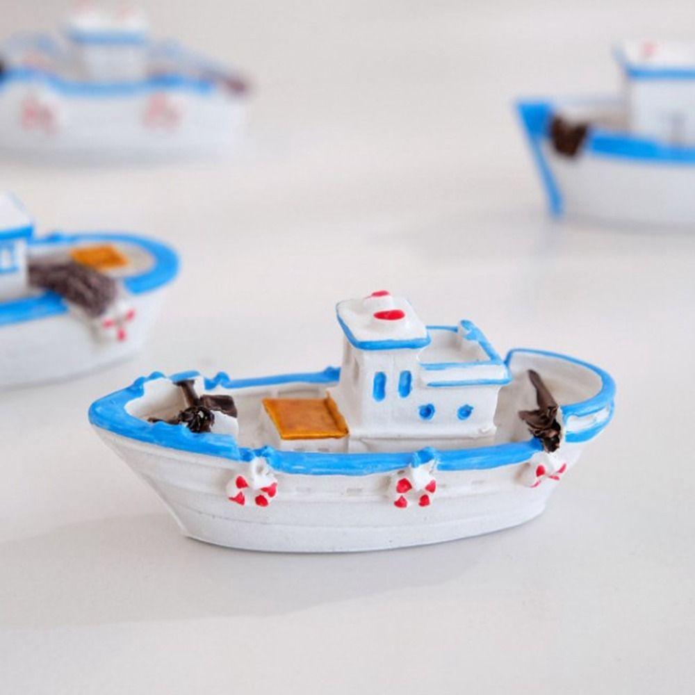 Micro Landscape Blue Boat Model Small Fishing Boat Ornament Sail Boat Figurine  Children's Room