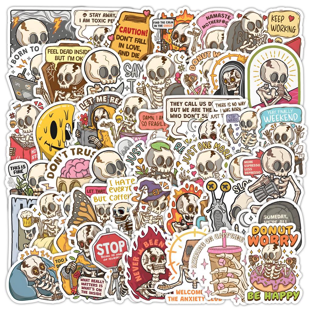 50 New Skull Graffiti Stickers Mobile Phone Computer Waterproof Decorative Stickers Creative DIY Skull Stickers