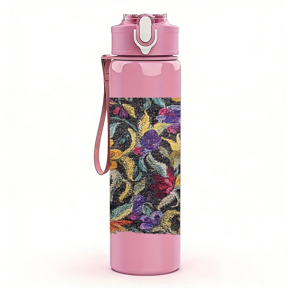 1PC Dark Rich Toned Floral Bouquet Print 750ml Color Plastic Sports Water Bottle Leakproof Flip Straw Lid Suitable for Sports Office Home Use