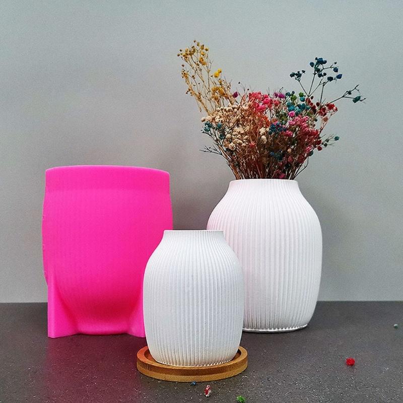 Striped Designs Silicone Vase Molds Makeup Brush Organizers Moulds Suitable for Making Flowerpot and Makeup Brush Holder