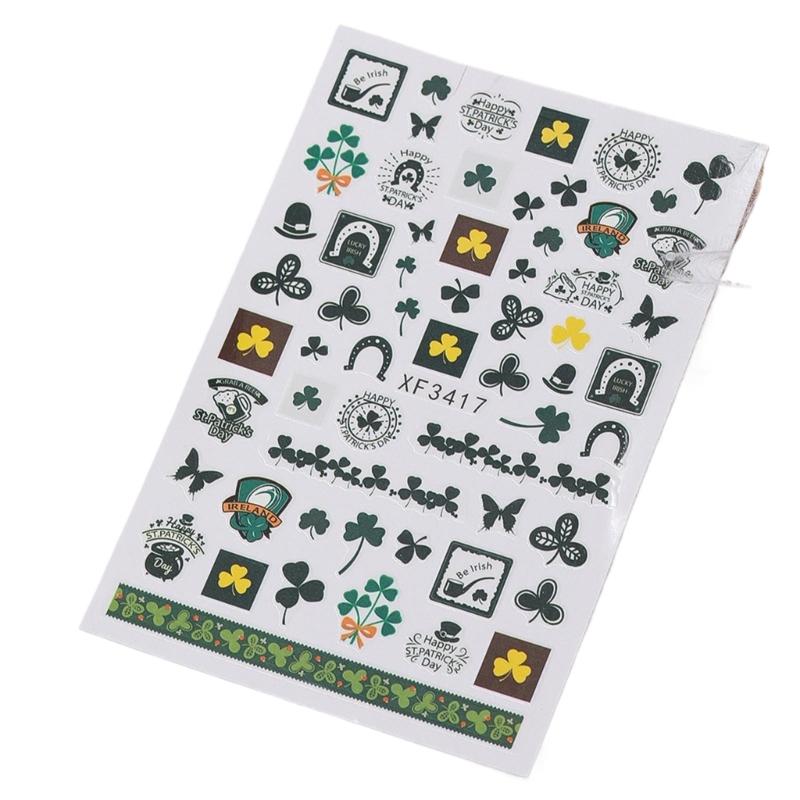 Saint Patrick’s Day Nails Art Stickers Green Shamrock Nails Decals Adhesive Nail Sticker Nails Art Decoration