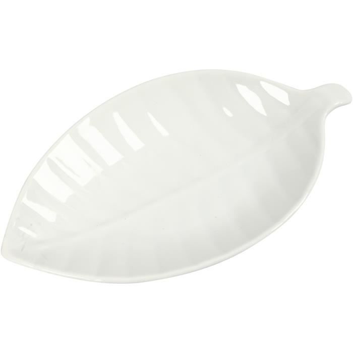 Creotime plat en forme de feuille long 24 cm blanc