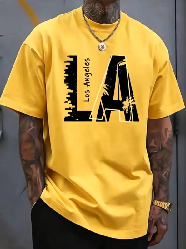 Unisexs Summer Cotton Fashionable Casual Loose Plus Size Los Angeles Letter Printed Sports Round Neck Short Sleeved Tshirt Soft