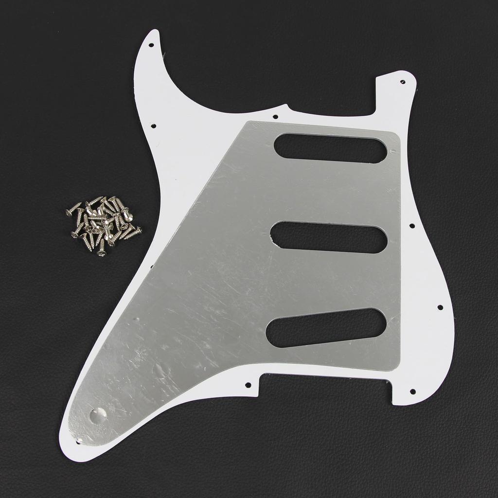FLEOR ST Style SSS Guitar Scratch and Screw White Pearl 11-Hole Pickguard, Pickguard, Plate, Set, 4-Ply