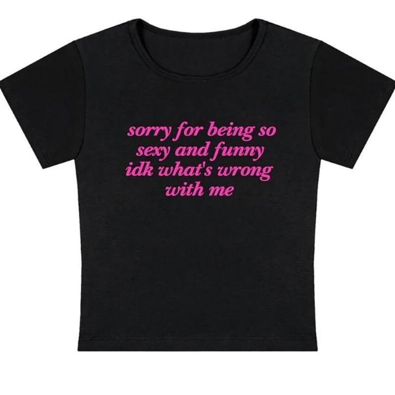 2KWEIRD Y2K Buchstaben-Print Vintage High Street Ästhetisches T-Shirt 2000er Crop Top Sommer Punk Kurzarm Kleidung Lässiges Streetwear T-Shirt