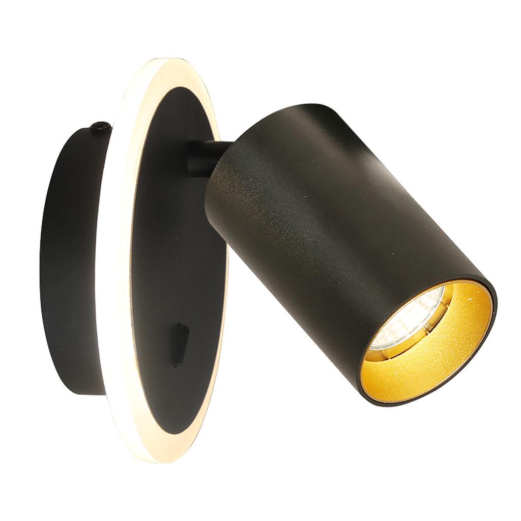 Modern Round Black Wall Sconce Spot Swivel 1Xgu10 + 5W LED Variable Color Parma Light Prestige