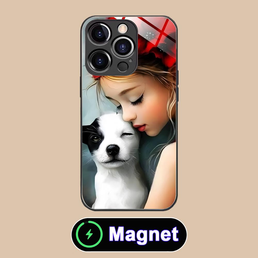 

Girl Dog Puppy Glass MagSafe Mobile Phone Case for iPhone 17 16 15 14 13 12 11 Air Pro Max Plus Mini Colorful Cover iPhone 11 Pro Max