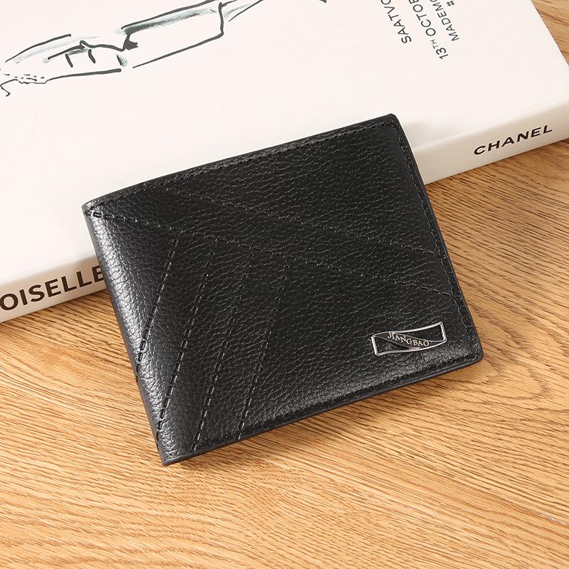 

JIANGBAO Men s Short Wallet, Multi-Card Slot, Large Capacity, Lychee Pattern, Casual Money Clip. чорний