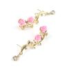 European-American Floral Rose Branch Women's Long Alloy Stud Earrings
