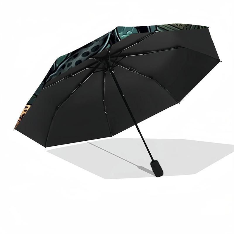 Jungle Jaguar Ritual pattern umbrella, portable and foldable design, 8 ribs, a casual accessory for Halloween, Christmas, and birthday gifts.