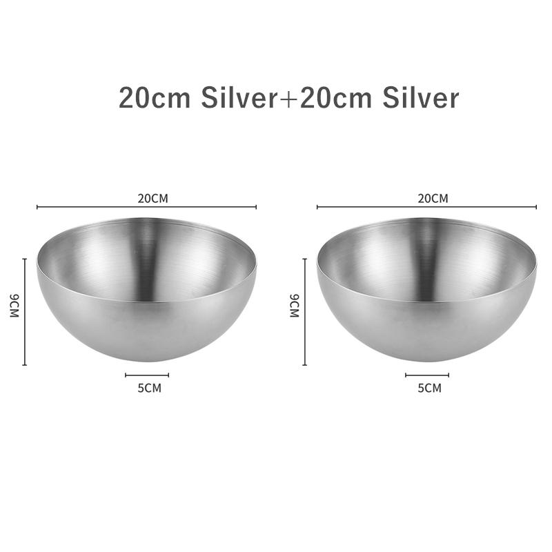 2Pcs Stainless Steel Noodles Salad Bowl Silver Gold Kitchen Fruit Ramen Bowls Egg Mixing Food Container Korean Tableware 15/20cm