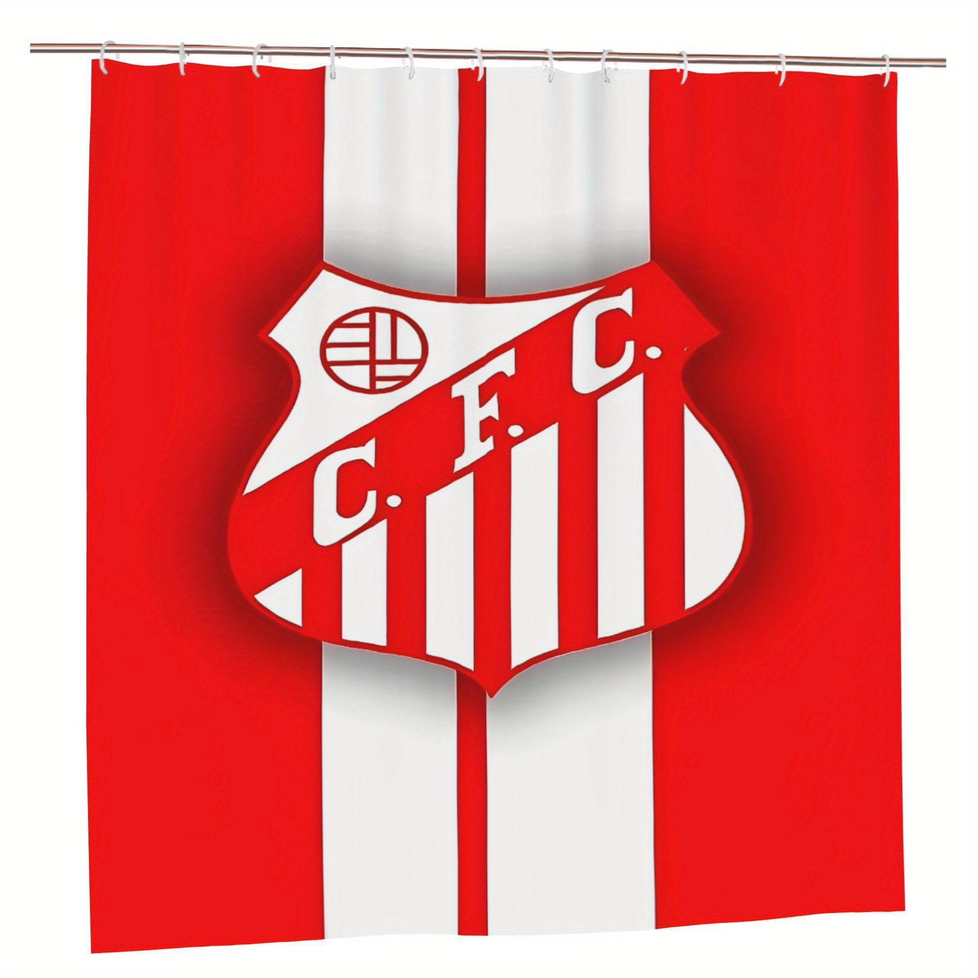 

Capivariano Removable Polyester Bathroom Shower Curtain With Sporty Logo Design, Red & White Stripes, Perfect For Fans And Styli W60H190(CM)-1 Pcs