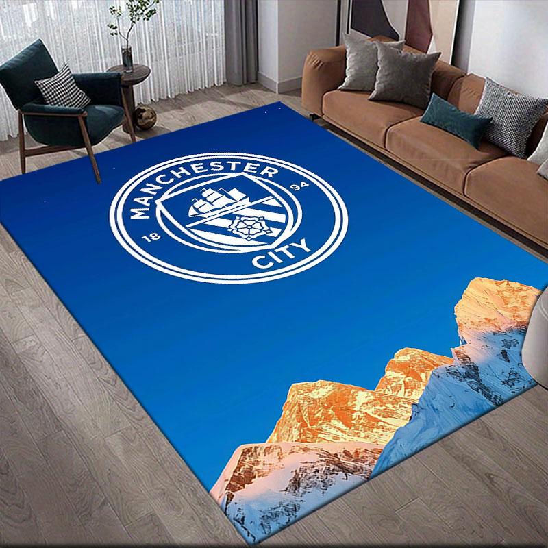 Alfombra Estampada de Franela Man City, Decoración para Sofá del Hogar para Sala de Estar y Dormitorio, Alfombrilla de Suelo de Franela Antideslizante para Sala de Juegos