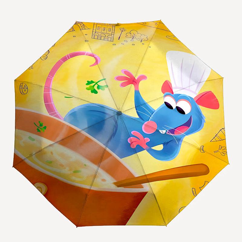 Ratatouille-Themen-Regenschirm mit automatischer Öffnung und Schließung, Helle Farbe, 8-Speichen, Tragbarer Regenschirm, Geeignet für Männer und Frauen, Ein Perfektes Geschenk für Ch