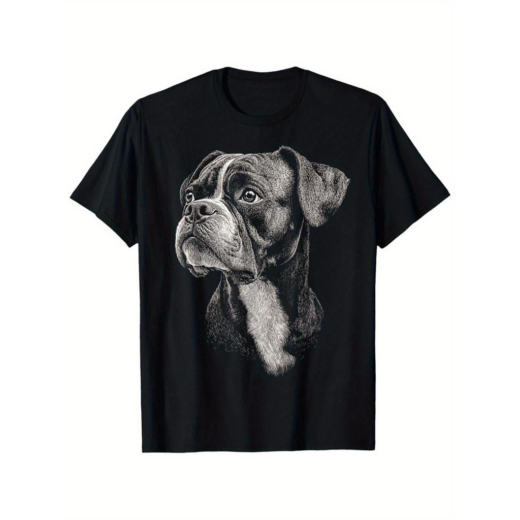 Vintage Boxer Dog Graphic Tshirt For Men Soft Cotton Short Sleeve Round Neck Casual Tee
