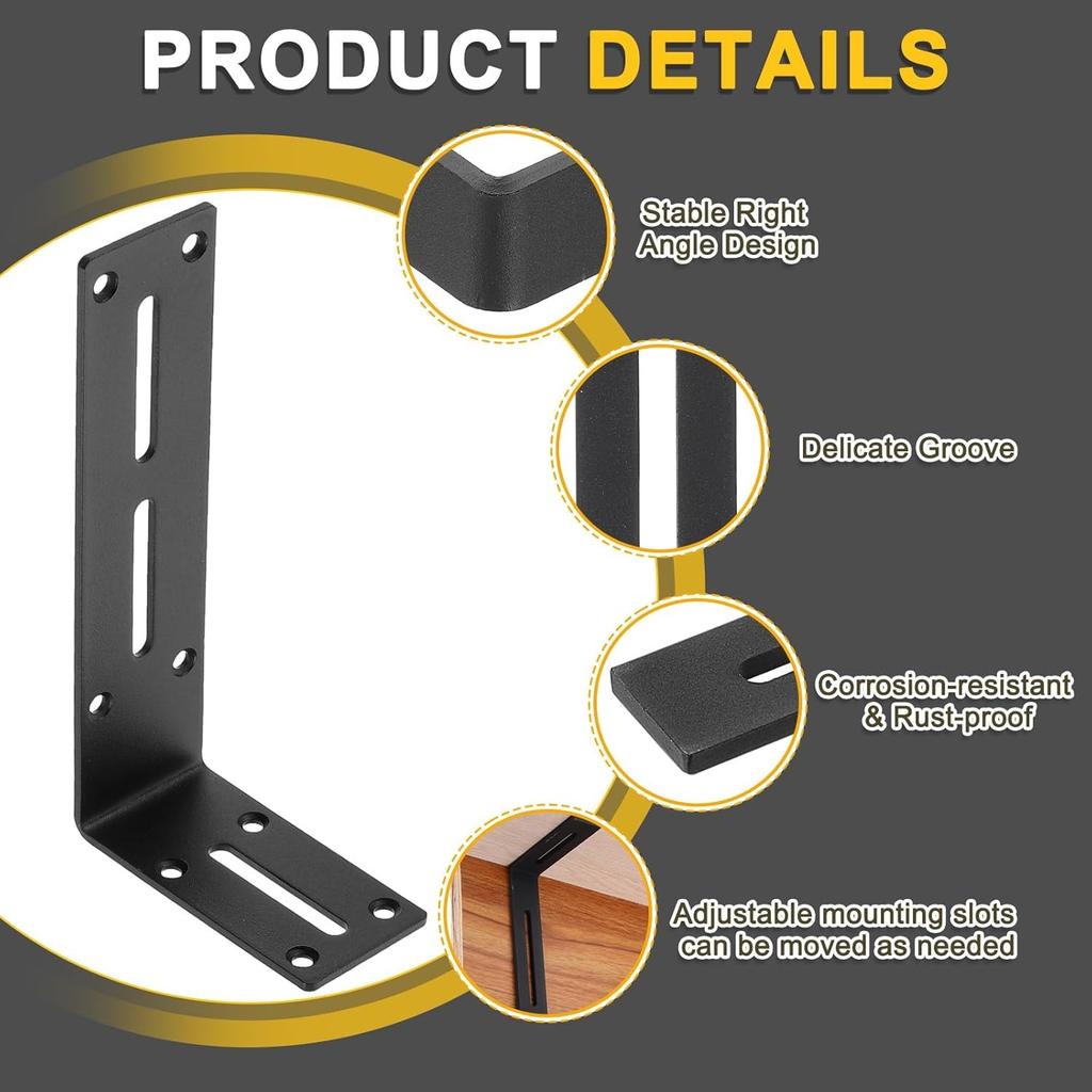 1Pc Adjustable L-Shape Corner Brace with Screws - Slotted Joint Right Angle Bracket for Furniture Wood Shelves Cabinet