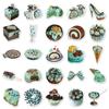 50 Cute Waterproof Ins Style Stickers: Blue-Green Cake & Food, Ideal for Stationery & Storage Box Decoration