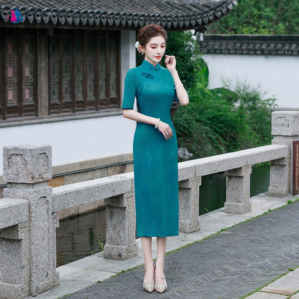 New Chinese style cheongsam skirt improved summer new mother dress retro thin performance dress