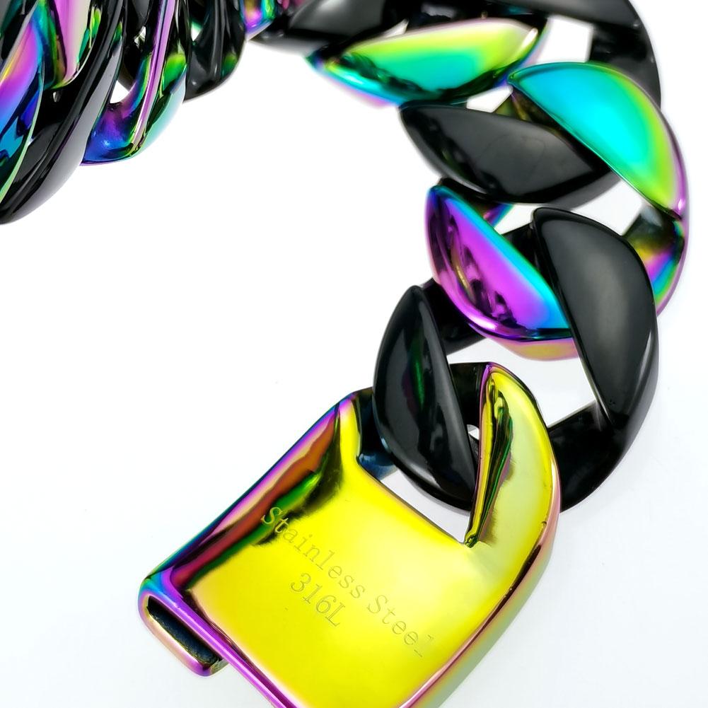 32mm Width Bling Massive 316L Stainless Steel Iridescent & Black Hip Hop Bracelet Designer Chrams