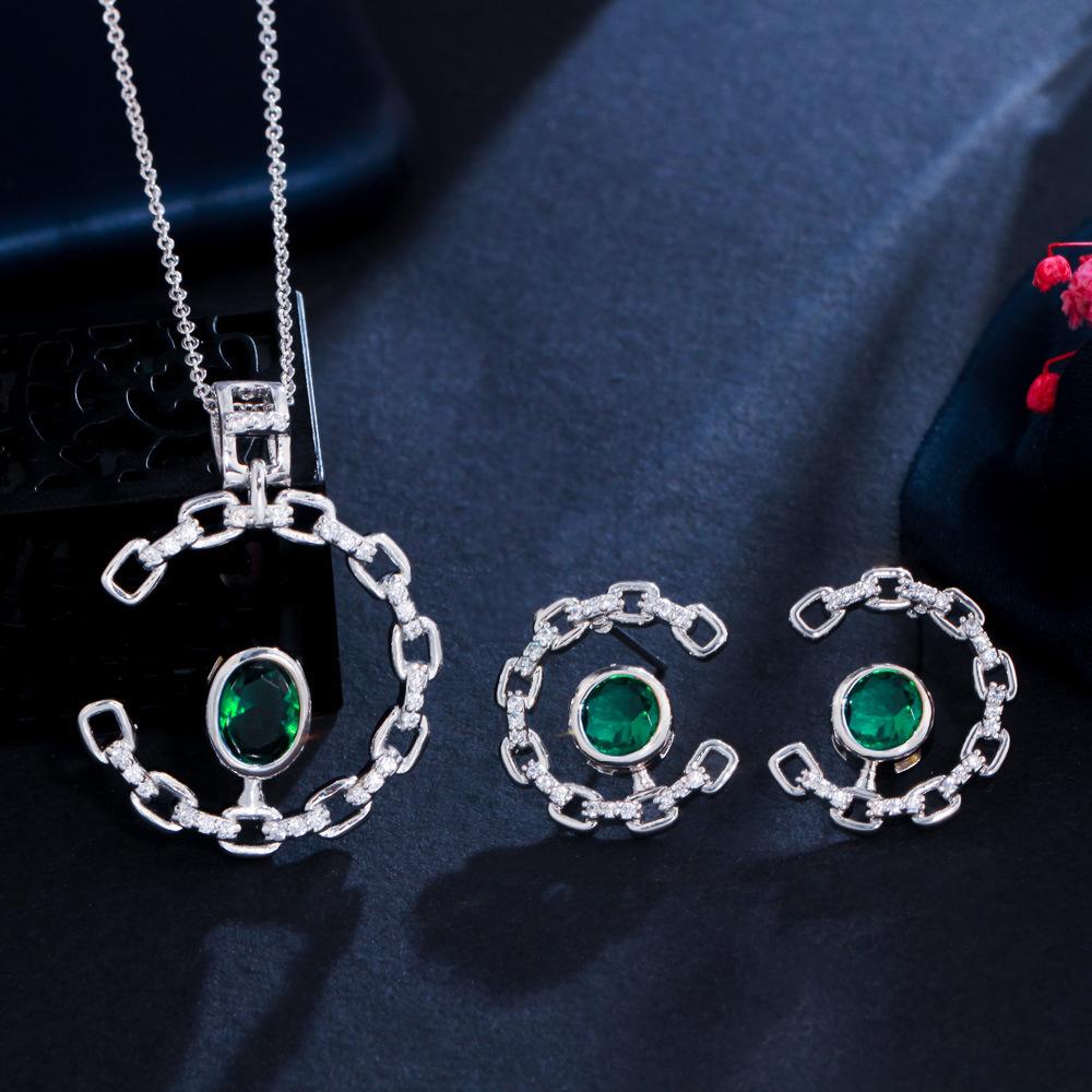 

Multi-Color Optional, Copper-Plated Platinum Necklace, Stud Earrings, Two-Piece Chain, Simple Casual Small Set зелёный
