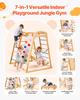 Indoor Playground Jungle Gym, 7-in-1 Wooden Indoor Playground for Kids, 113KG Montessori Climbing Toys Playset with Swing, Monkey Bar, Slide, Wooden