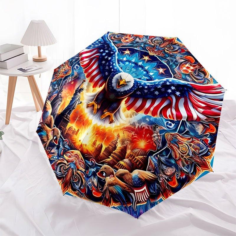 American Pride Eagle Flag Ornament Decorative Circle Wall ArtUmbrella with Cute Design,Portable 3-Fold Compact Umbrella for Men&Women,Valent