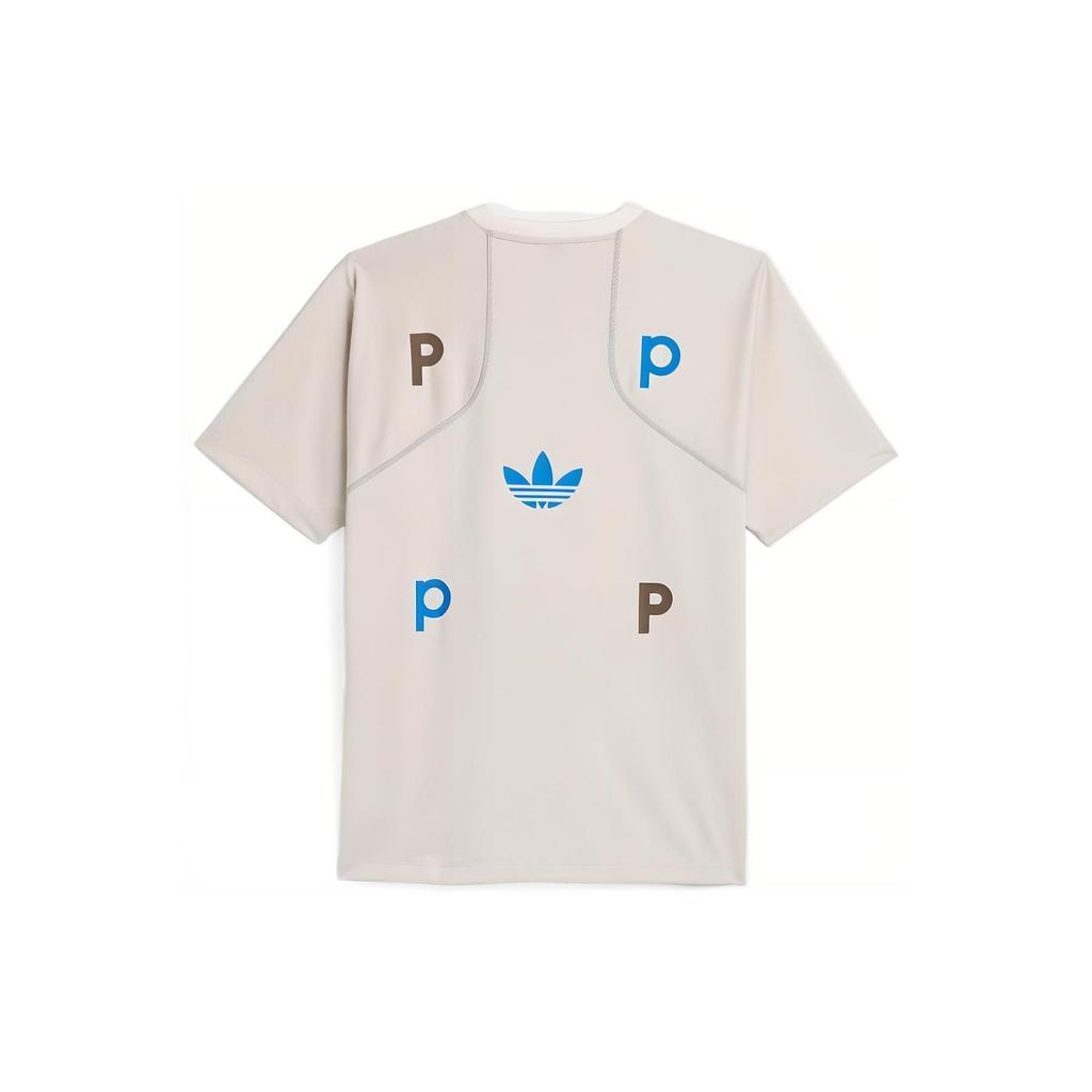 Adidas Originals Pop Tech Trefoil Logo Printed Sports Short Sleeve T-Shirt Unisex Tops Light-Gray HN9135