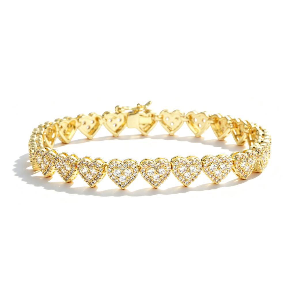 Personalized Custom Full Zircon Heart Bracelet Gold Plated Fashion Jewelry for Women Full Zircon Heart Bracelets