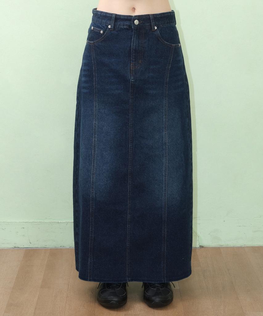 AMES-WORLDWIDE Curved Line Denim Long Skirt Blue