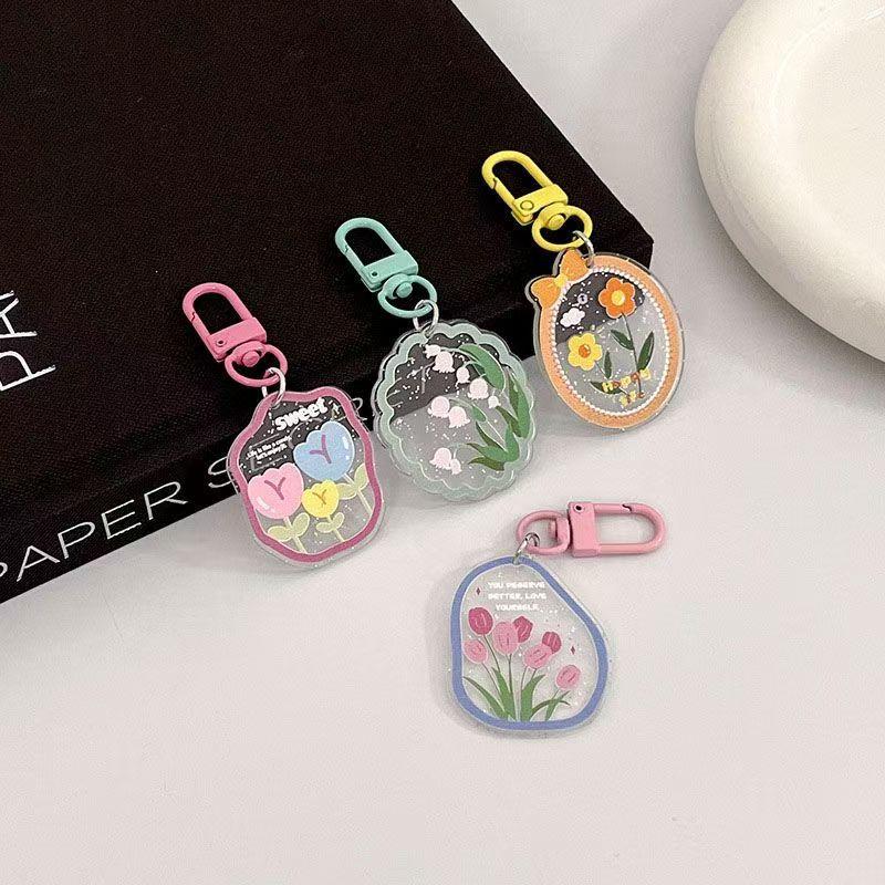1pcs Tulip Hanging Keychain INS Korean Flower Keychain Spring Tulip Earphone Hanging Student Keychain Pendant