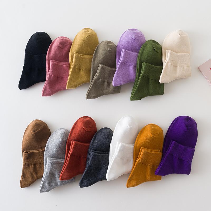 Korte Katoenen Sokken voor Dames, Ademende Effen Kleur College-stijl Katoenen Sokken