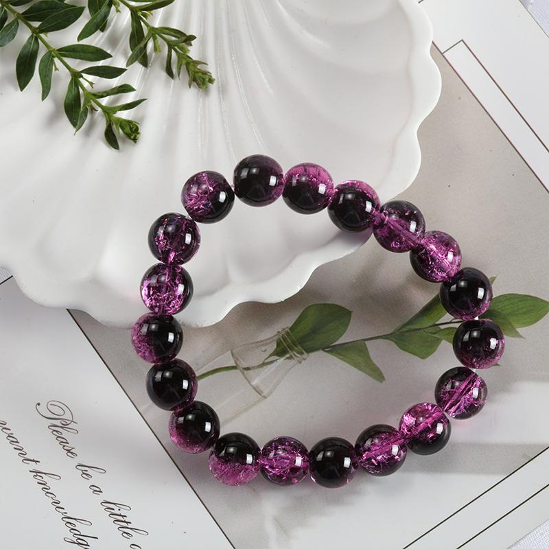 10mm Y2K Style Cracked Bead Bracelet, Multi Color Glass Round Bead Women's Fashion Jewelry Suitable For Daily Wear