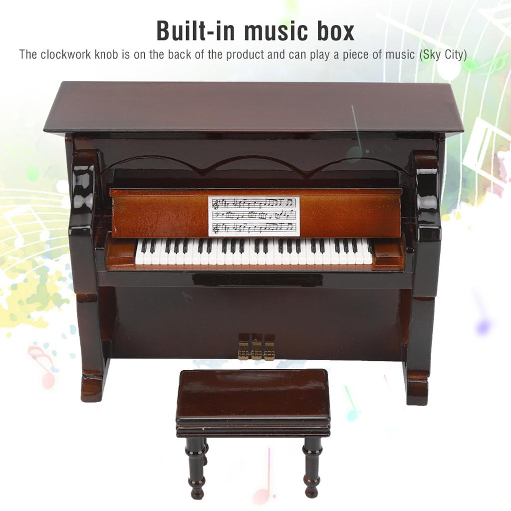 Wooden Miniature Upright Piano Mini Musical Instrument Model Children Gift Home DecorBrown